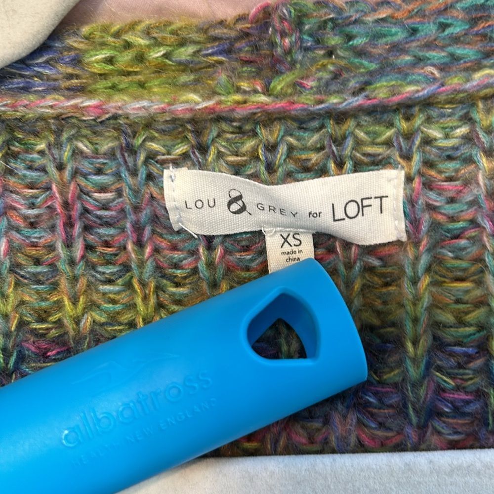 Lou & Grey | Colorful Rainbow Stripe Sweater Semi Crop Balloon Sleeve XS (6/8) - Picture 11 of 13